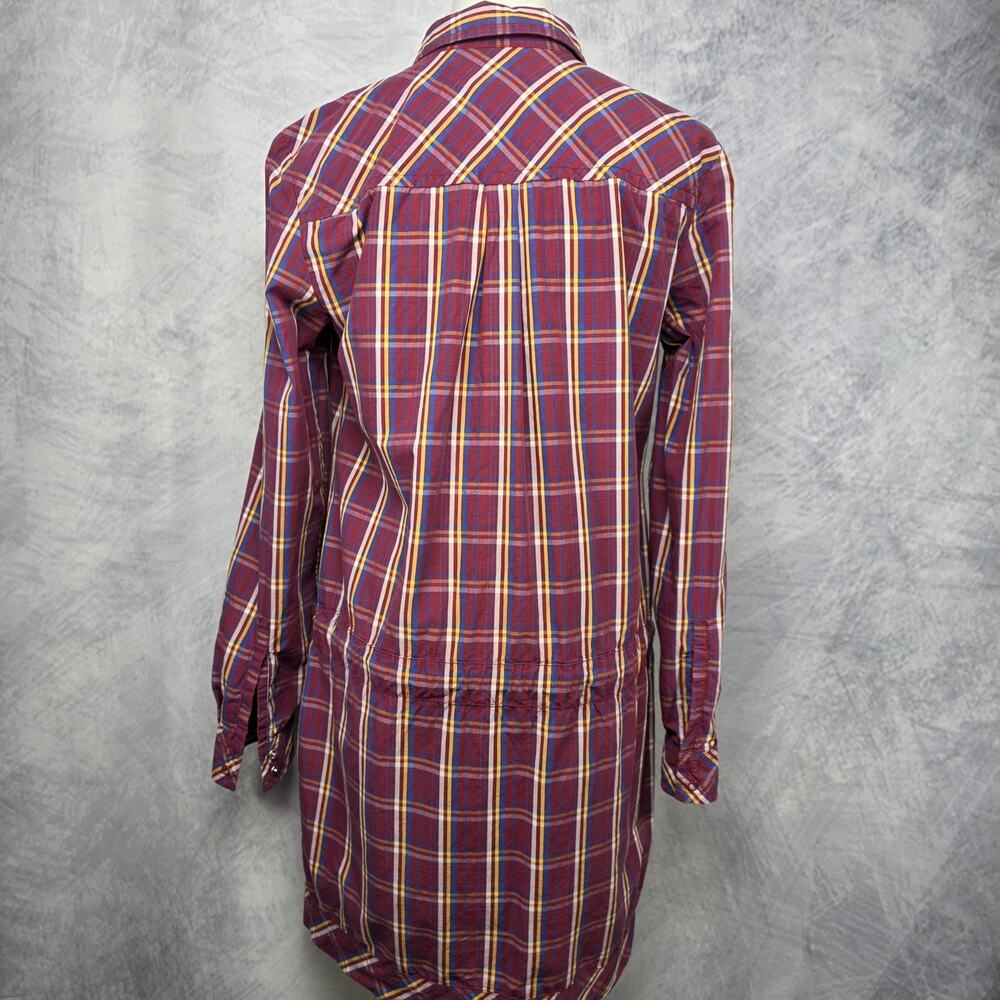 Lacoste Dress Womens 40 Red Plaid Shirt Dress Roll Tab Sleeve Cotton Pockets - Picture 3 of 16